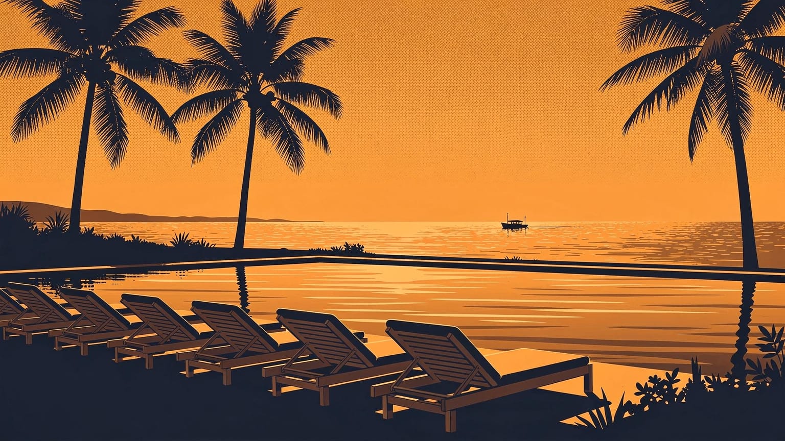 Illustration of the hospitality sector: a Philippine resort at golden hour