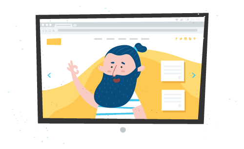 Illustration of a friendly user inside a browser window mockup
